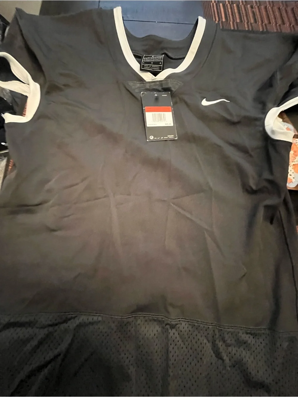 Nike Women’s  or Men Black V-Neck Athletic Jersey with White Trim